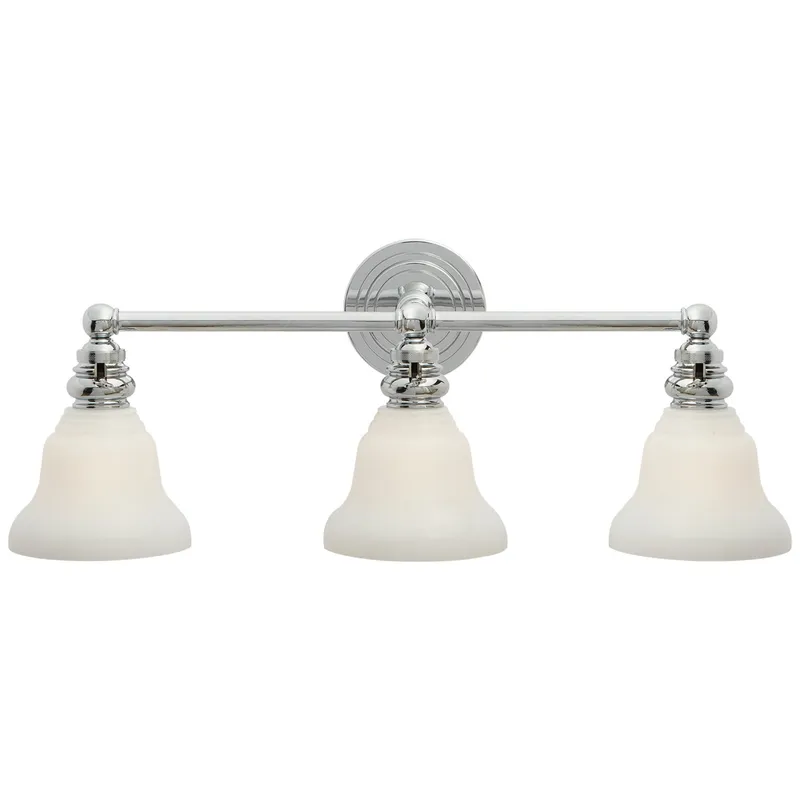 Chapman & Myers Boston Functional Triple Light in Chrome with White Glass Wall Light W23" x H9"