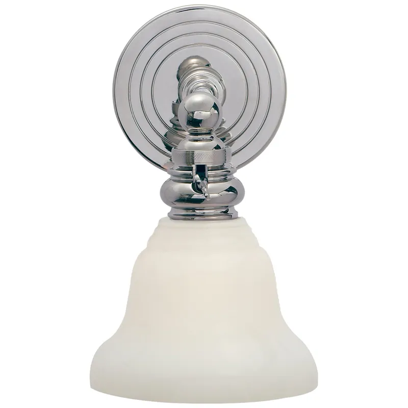Chapman & Myers Boston Functional Single Light in Chrome with White Glass Wall Light W5.75" x H9"