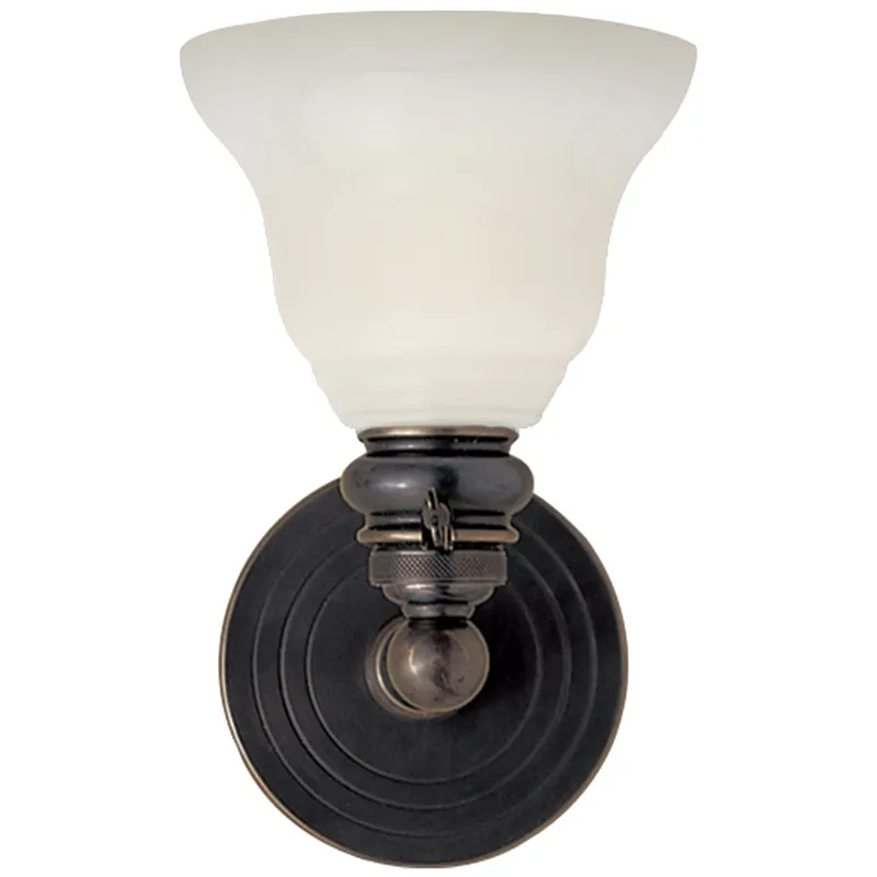 Chapman & Myers Boston Functional Single Light in Bronze with White Glass Wall Light W5.75" x H9"