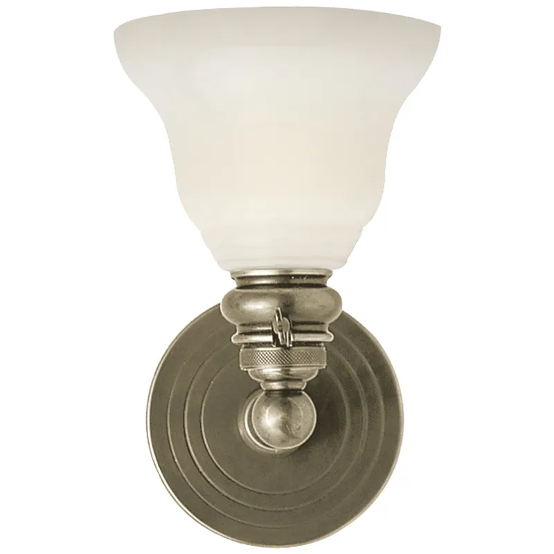 Chapman & Myers Boston Functional Single Light in Antique Nickel with White Glass Wall Light W5.75" x H9"