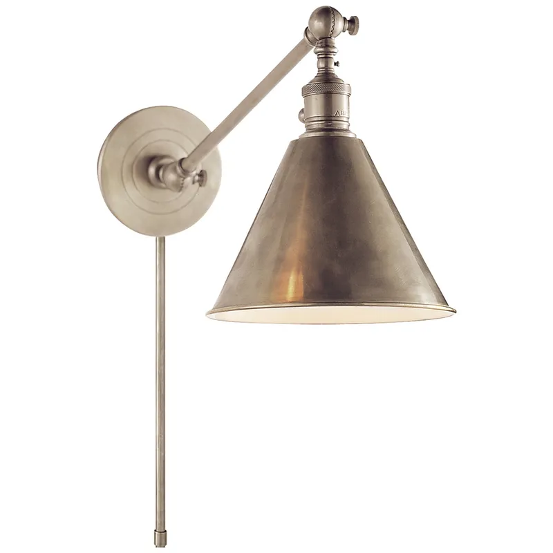Chapman & Myers Boston Functional Single Arm Library Light in Antique Nickel Wall Light W7.25" x H11"
