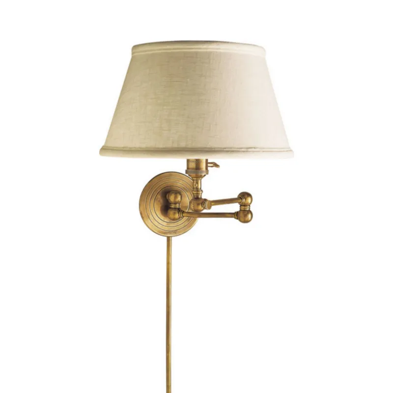 Chapman & Myers Boston Swing Arm in Hand-Rubbed Antique Brass with Linen Shade Wall Light W17" x H13"