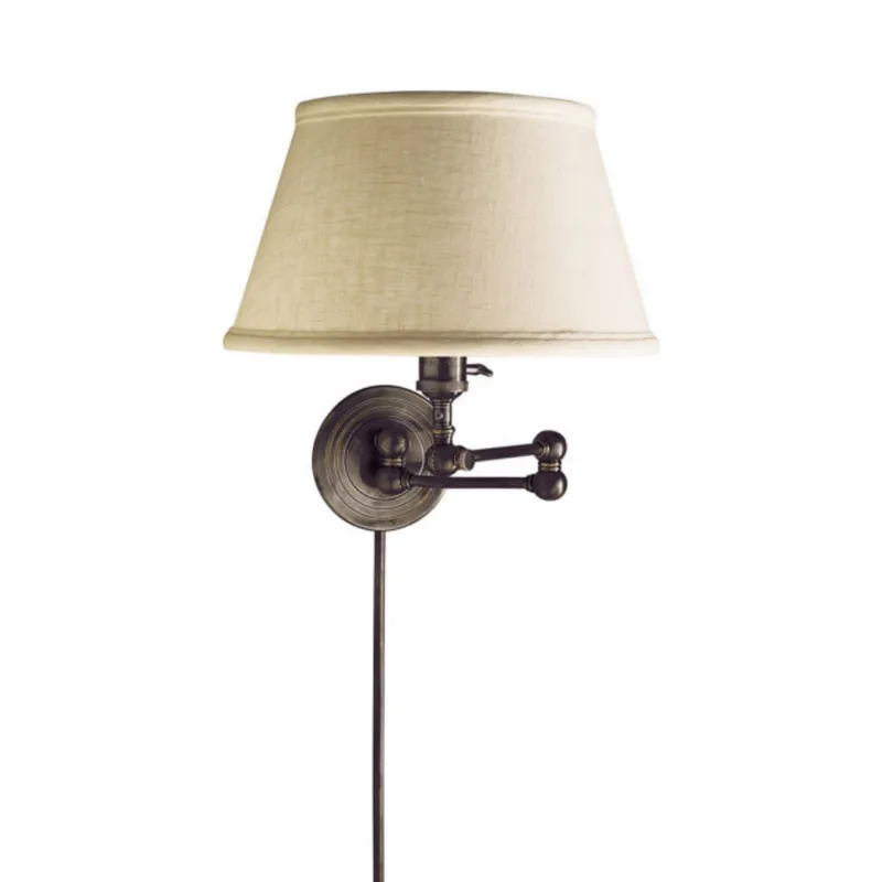 Chapman & Myers Boston Swing Arm in Bronze with Linen Shade Wall Light W17" x H13"
