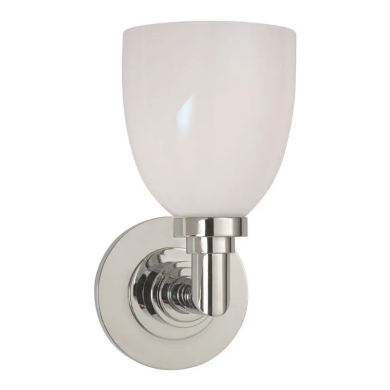 Chapman & Myers Wilton Single Bath Light in Chrome with White Glass Wall Light W5" x H10.25"
