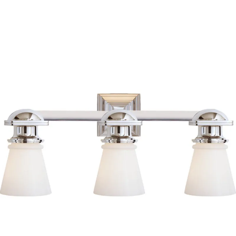 Chapman & Myers New York Subway Triple Light in Chrome with White Glass Wall Light W22.75" x H9.75"
