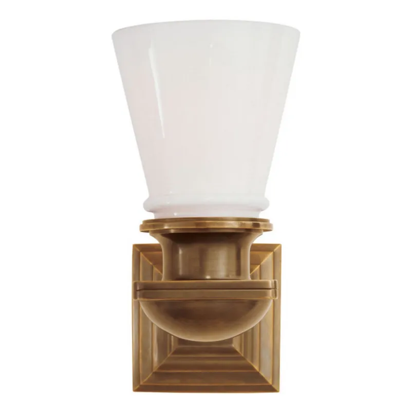 Chapman & Myers New York Subway Single Light in Hand-Rubbed Antique Brass with White Glass Wall Light W5" x H9.75"