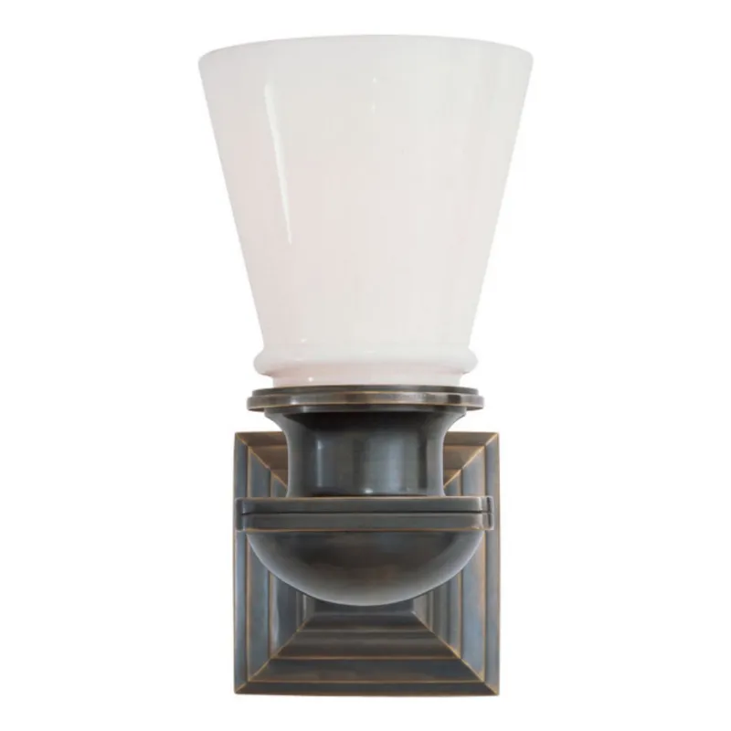 Chapman & Myers New York Subway Single Light in Bronze with White Glass Wall Light W5" x H9.75"