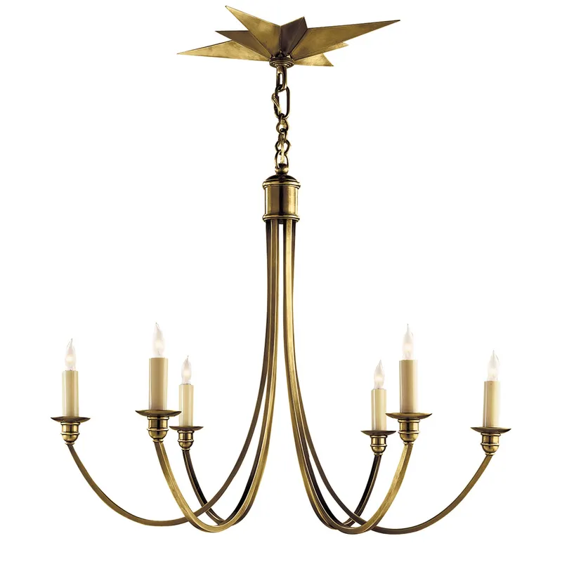 Eric Cohler Venetian Medium Chandelier in Hand-Rubbed Antique Brass Ceiling Light W27" x H23"