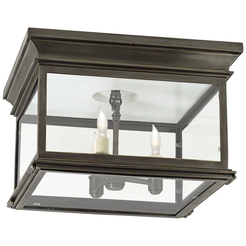 Chapman & Myers Club Large Square Flush Mount in Bronze with Clear Glass Ceiling Light W13" x H9"