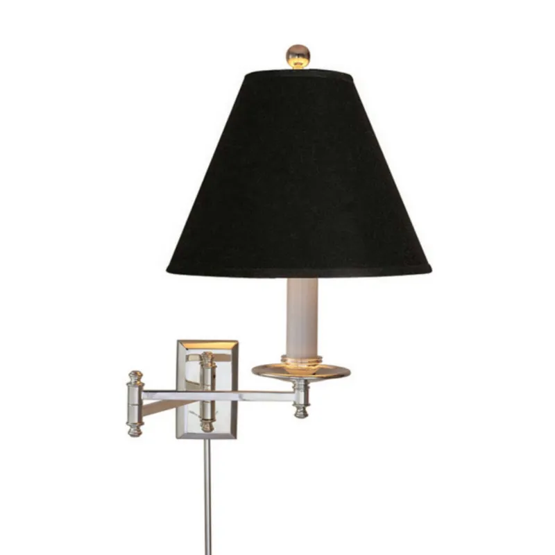 Chapman & Myers Dorchester Swing Arm in Polished Nickel with Black Shade Wall Light W19.25" x H15"