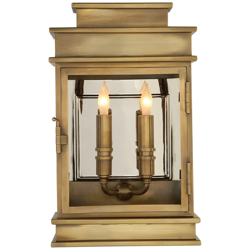 Chapman & Myers Linear Lantern Short in Antique-Burnished Brass Wall Light W9" x H15"