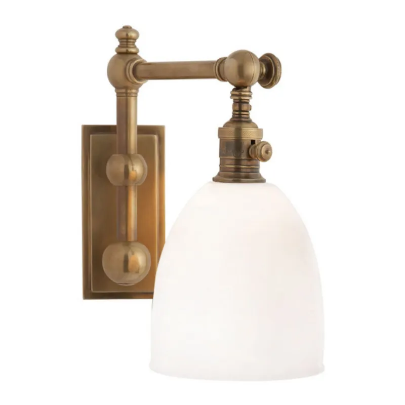 Chapman & Myers Pimlico Single Light in Antique-Burnished Brass with White Glass Wall Light W6" x H11"