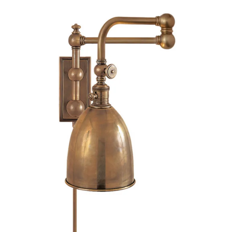 Chapman & Myers Pimlico Double Swing Arm in Antique-Burnished Brass with Antique-Burnished Brass Shade Wall Light W11" x H16"