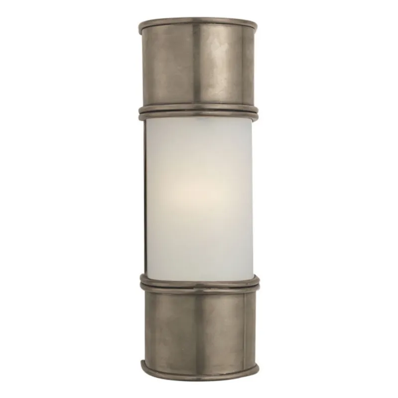 Chapman & Myers Oxford 12" Bath Sconce in Antique Nickel with Frosted Glass Wall Light W3.75" x H12"