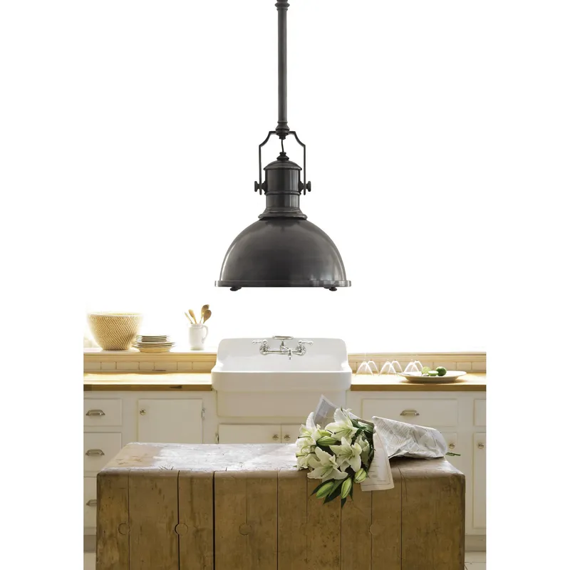 Chapman & Myers Country Industrial Large Pendant in Bronze with Bronze Shade Ceiling Light W19.5"