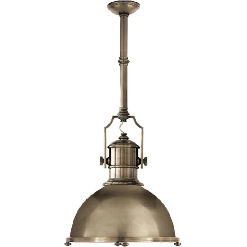Chapman & Myers Country Industrial Large Pendant in Antique Nickel with Antique Nickel Shade Ceiling Light W19.5"
