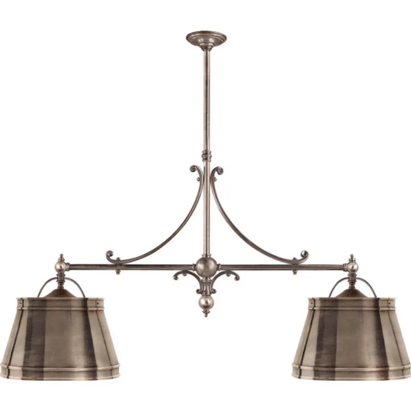 Chapman & Myers Sloane Double Shop Pendant in Antique Nickel with Antique Nickel Shades Ceiling Light W54"