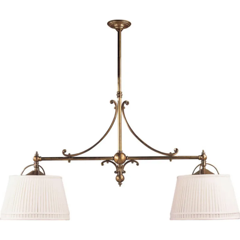 Chapman & Myers Sloane Double Shop Pendant in Antique-Burnished Brass with Linen Shades Ceiling Light W54"