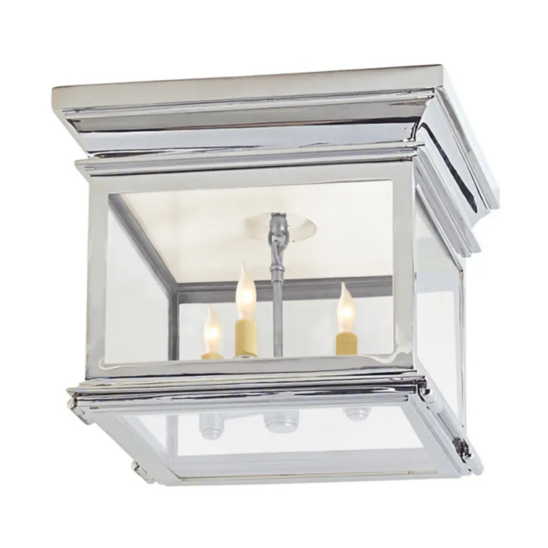 Chapman & Myers Club Small Square Flush Mount in Polished Nickel with Clear Glass Ceiling Light W9" x H8.25"