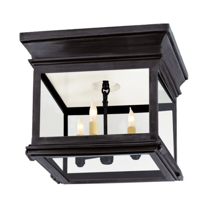 Chapman & Myers Club Small Square Flush Mount in Bronze with Clear Glass Ceiling Light W9" x H8.25"