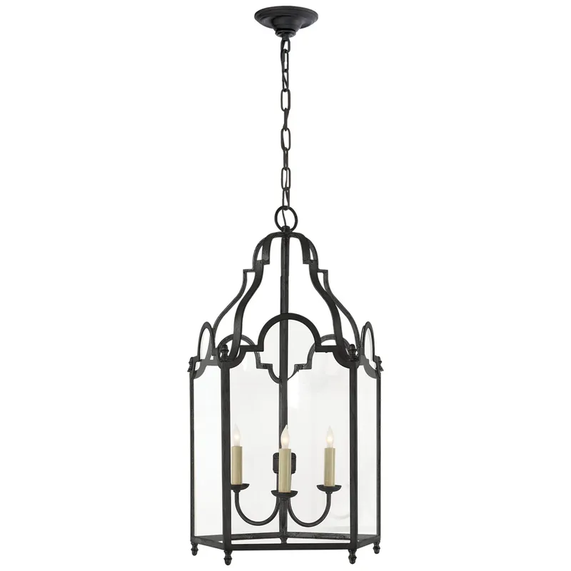 Chapman & Myers French Market Medium Lantern in Black Rust Ceiling Light W16.5" x H30.5"
