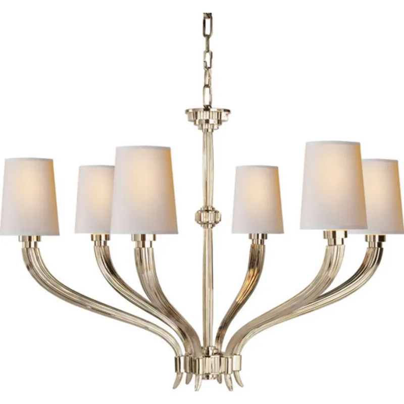 Chapman & Myers Ruhlmann Large Chandelier in Polished Nickel with Natural Paper Shades Ceiling Light W35.25" x H24.25"