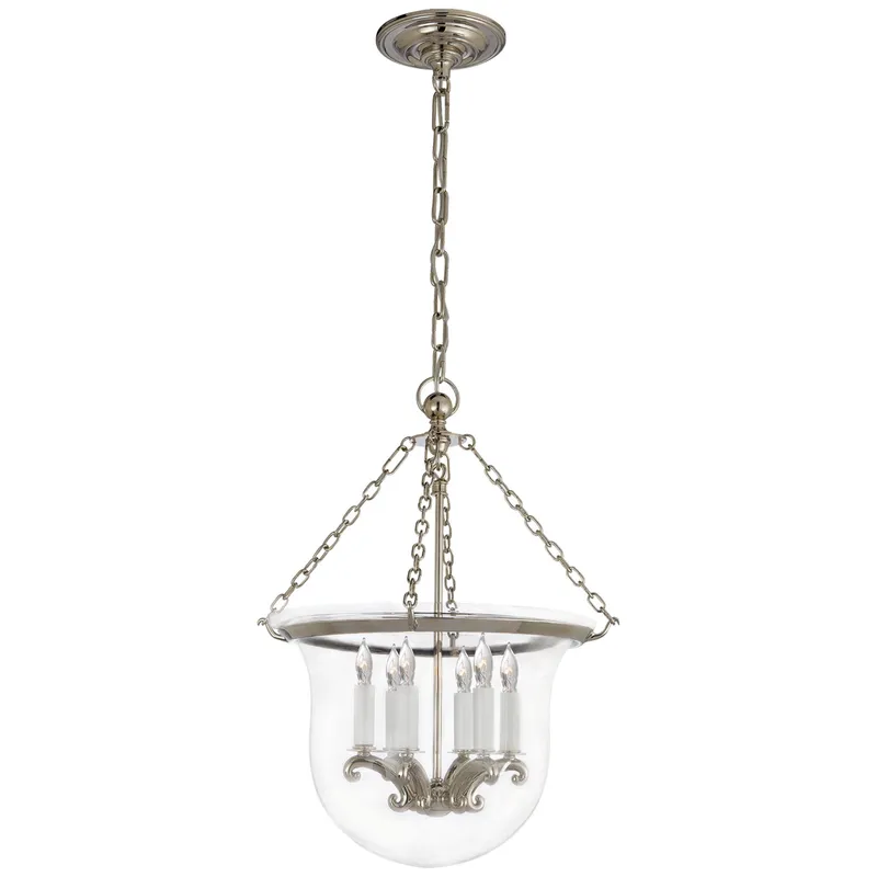 Chapman & Myers Country Medium Bell Jar Lantern in Polished Nickel Ceiling Light W15.5" x H21"