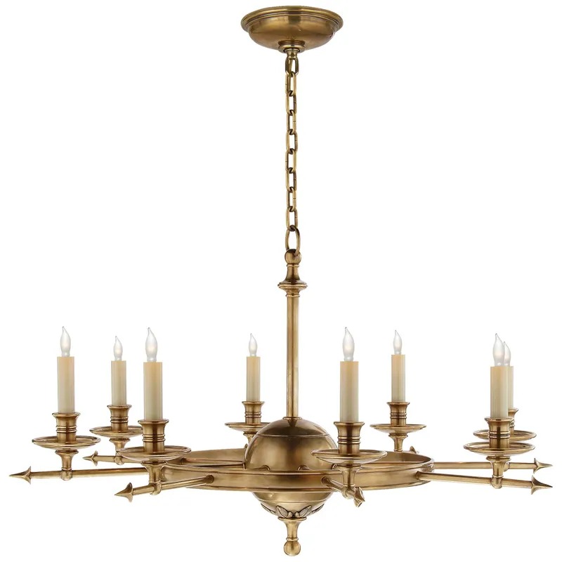 Chapman & Myers Leaf and Arrow Large Chandelier in Antique-Burnished Brass Ceiling Light W34.75" x H21"