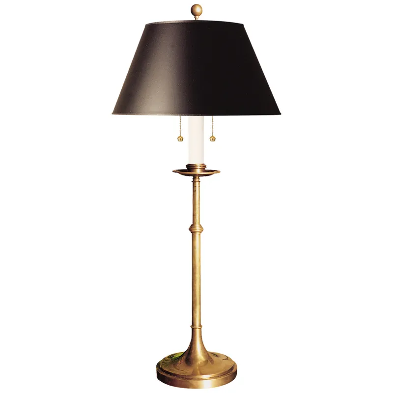 Chapman & Myers Dorchester Club Table Lamp in Antique-Burnished Brass with Black Shade W13" x H22" - 32"