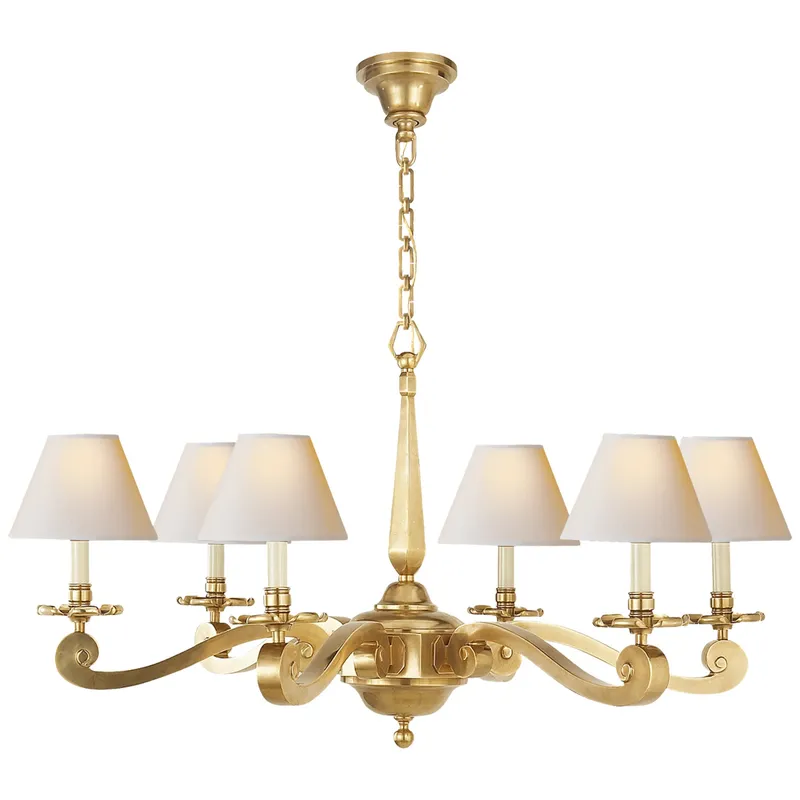 Alexa Hampton Myrna Chandelier in Natural Brass with Natural Paper Shades Ceiling Light W33" x H21"
