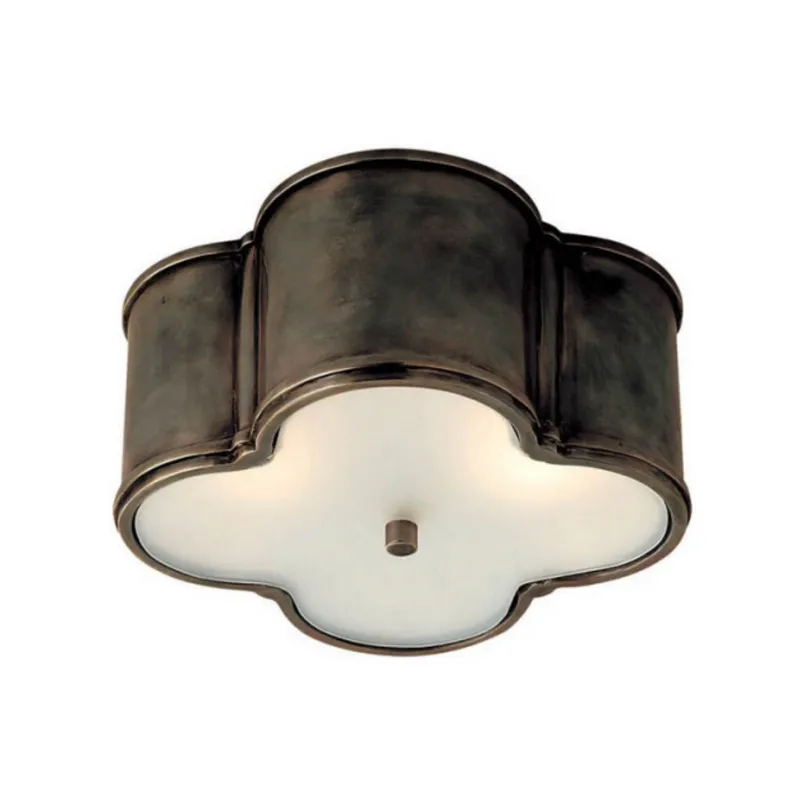 Alexa Hampton Basil Small Flush Mount in Gun Metal with Frosted Glass Ceiling Light W11.25" x H5"
