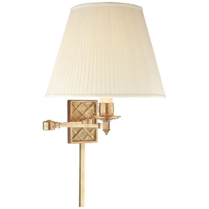 Alexa Hampton Gene Swing Arm in Natural Brass with Silk Shade Wall Light W12" x H15"